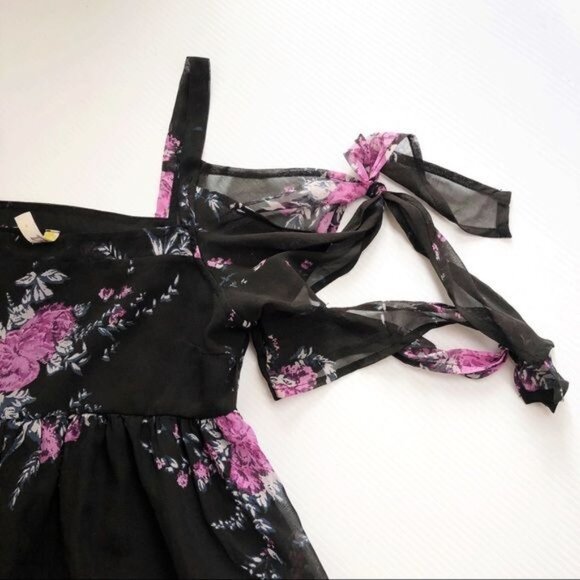 Free People Tied To You black Floral Tie Sleeve Dress XSmall - Picture 10 of 11